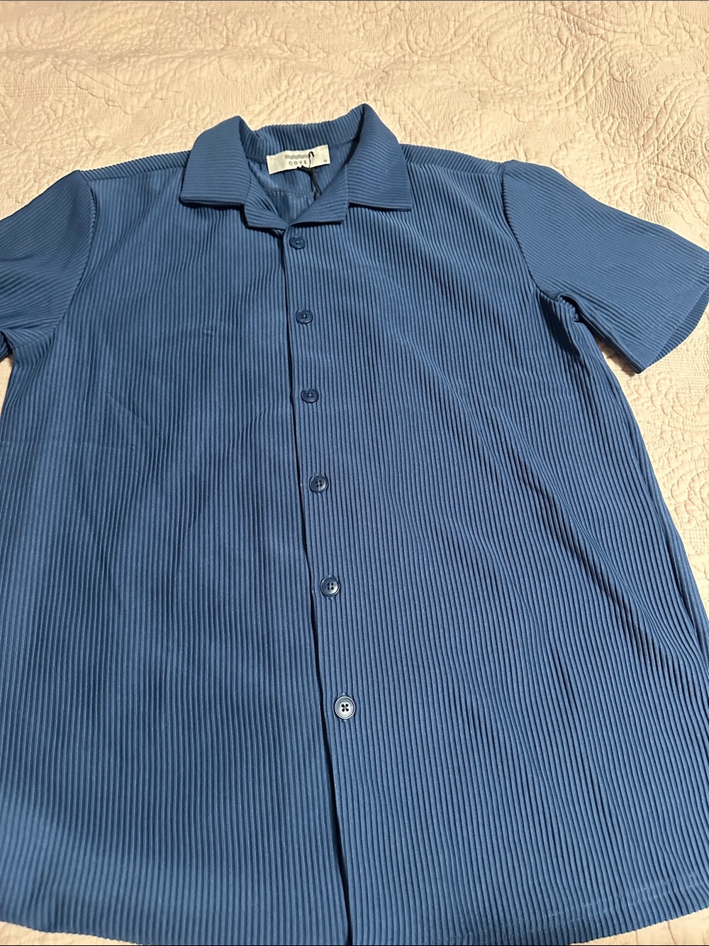 Cove Men's Ribbed Short-Sleeve Button-Down in Denim Blue